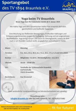 Neuer Yogakurs beim TV 1894 Braunfels startet ab Januar 24