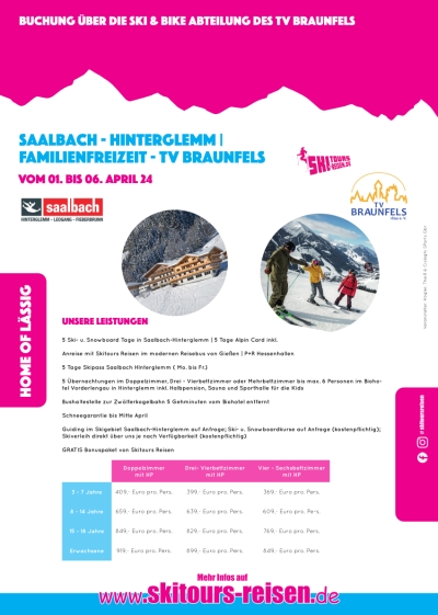 1. Ski-Familienfreizeit des TV 1894 Braunfels in Zusammenarbeit mit skitours-reisen.de