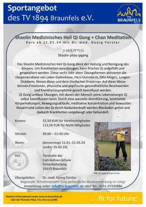 Shaolin Medizinisches Heil Qi Qong + Chan Meditation Kurs startet wieder ab Januar